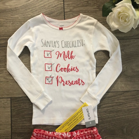 CARTER’S christmas santa’s checklist red and white girls pajama set size 6 - Picture 3 of 7